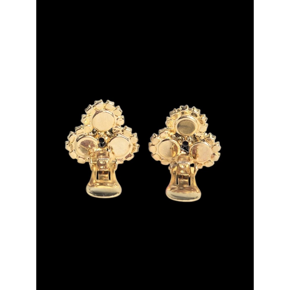 Vintage Kramer Emerald Green Blue AB Rinestone Gold Tone Cluster‎ Clip Earrings - Picture 6 of 11
